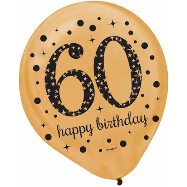 12-Inch Sparkling 60th Birthday Balloons, 15 Count