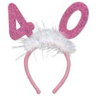 40th Birthday Glittered Bopper Headband with Marabou