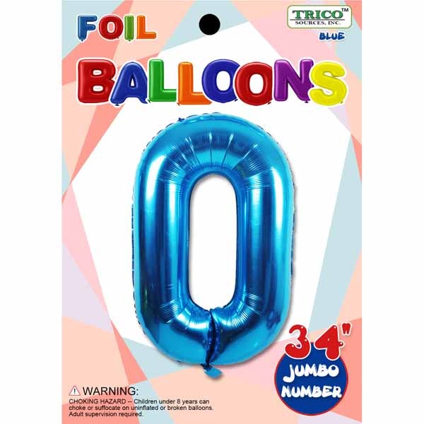 34-Inch Blue Number 0 Foil Balloon