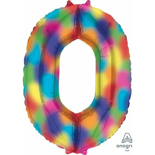 34-Inch Rainbow Splash Number 0 Balloon