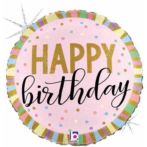 Pastel Stripes Happy Birthday Holographic Foil Balloon, 18 Inch