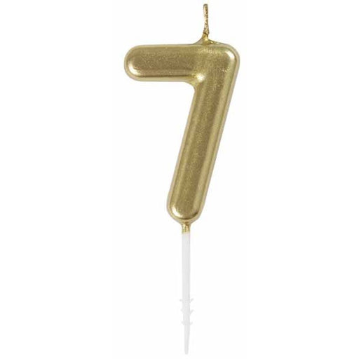 Mini Gold Number 7 Birthday Candle with Pick