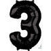 Black Number 3 Balloon, 26 Inch