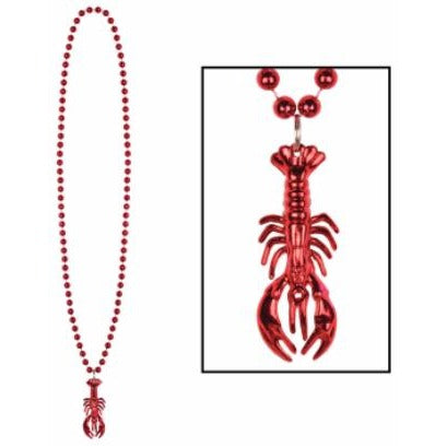 33-Inch Bead Necklaces with Crawfish Medallions, 3-Pack