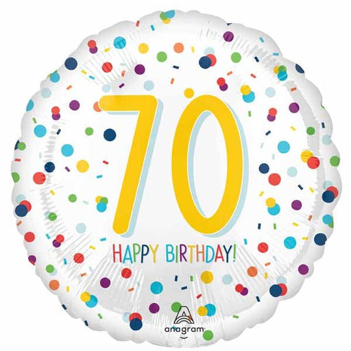 Confetti Happy 70th Birthday 18-Inch Round Foil Balloon