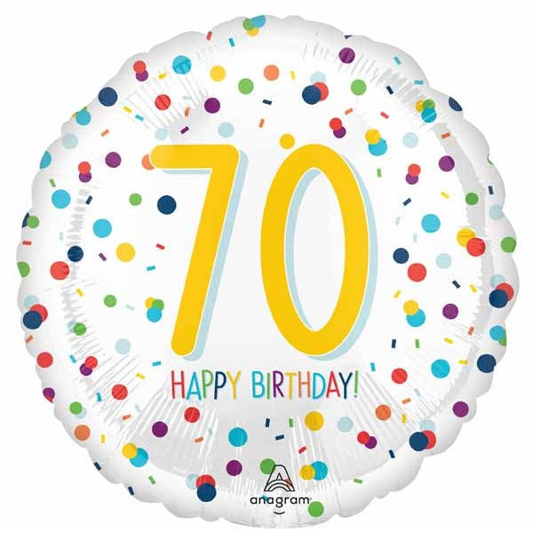 Confetti Happy 70th Birthday 18-Inch Round Foil Balloon