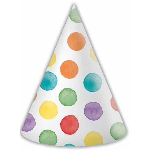 Multicolour Dots Paper Party Hats, 6 Pack