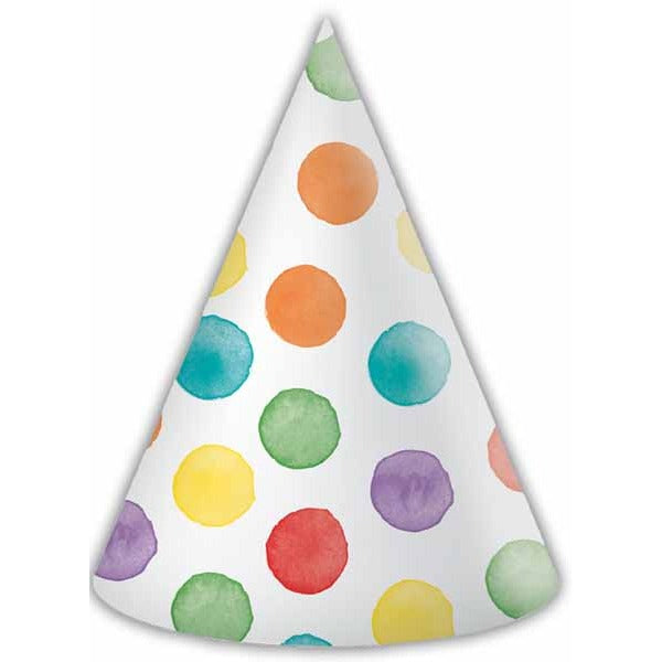 Multicolour Dots Paper Party Hats, 6 Pack