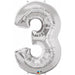 Silver Number 3 Balloon, 34 Inch