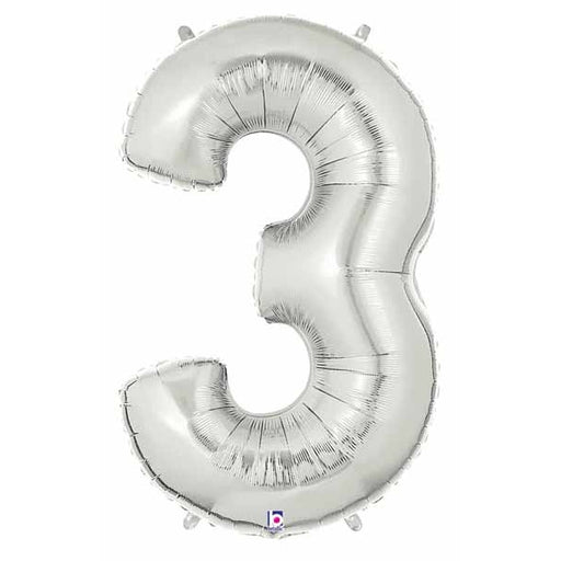 34" Silver Number 3 Megaloon Balloon