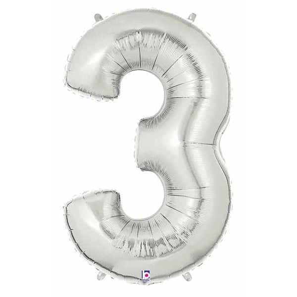 34" Silver Number 3 Megaloon Balloon