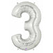 34" Silver Number 3 Megaloon Balloon