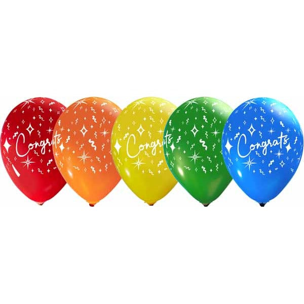 12-Inch Congrats Assorted Latex Balloons, 50 Count