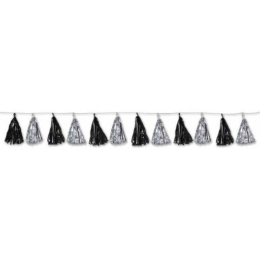 Metallic Black and Silver Tassel Garland, 8 ft