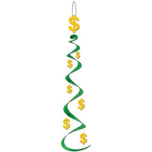 Green & Gold Dollar Sign Hanging Whirls Festive Decor for Money Themed Events (3/Pk)
