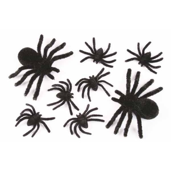 Black Fuzzy Spider Family Halloween Decorations, 8 Pack