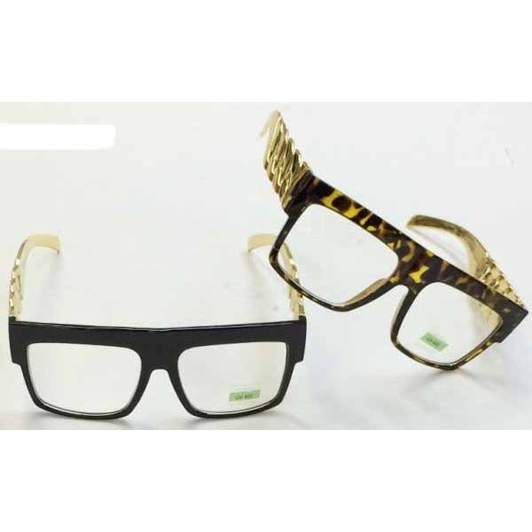 Clear Lens Glasses with Gold Chain Arms, 12 Pairs