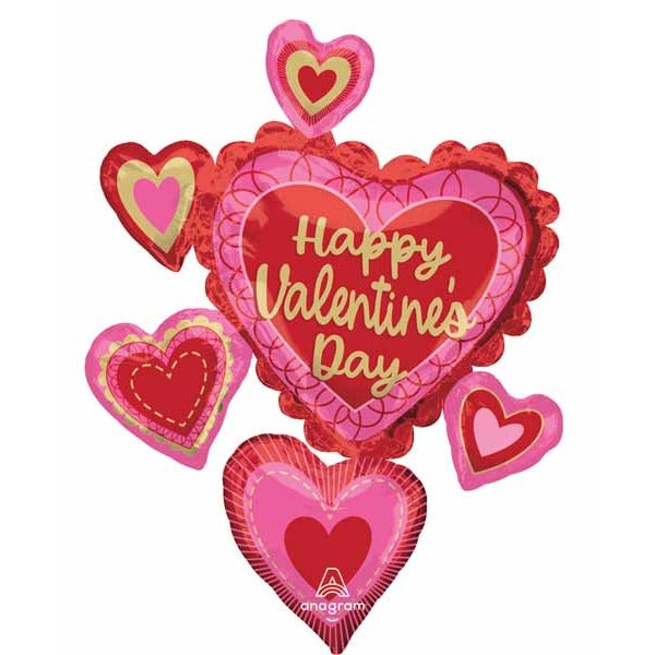 34-Inch Happy Valentine's Day Scalloped Hearts Foil Balloon