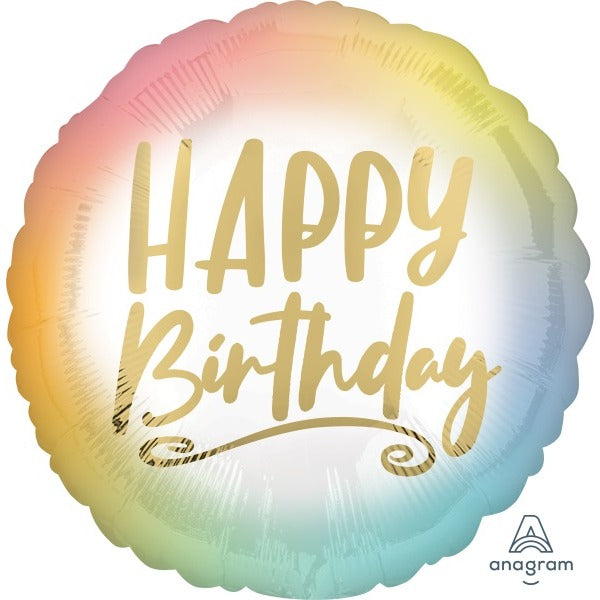 Ombre & Gold Happy Birthday 18" Round Foil Balloon