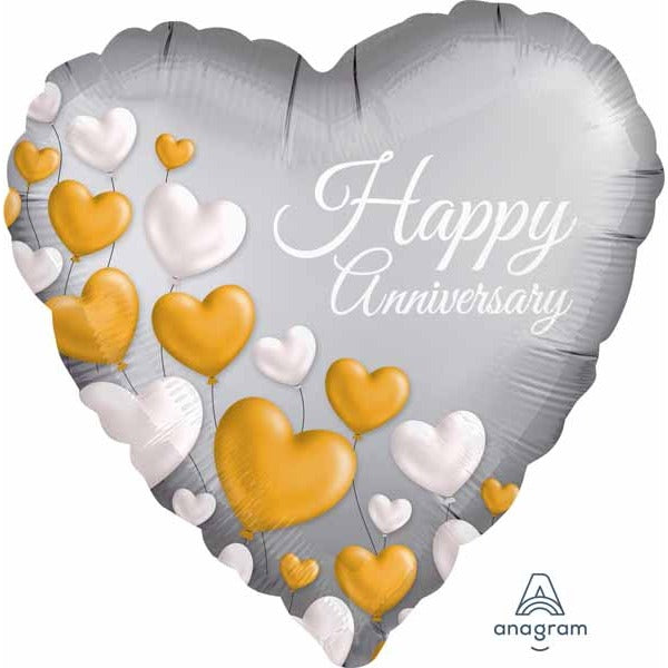 Anniversary Platinum 18 Inch Heart Foil Balloon