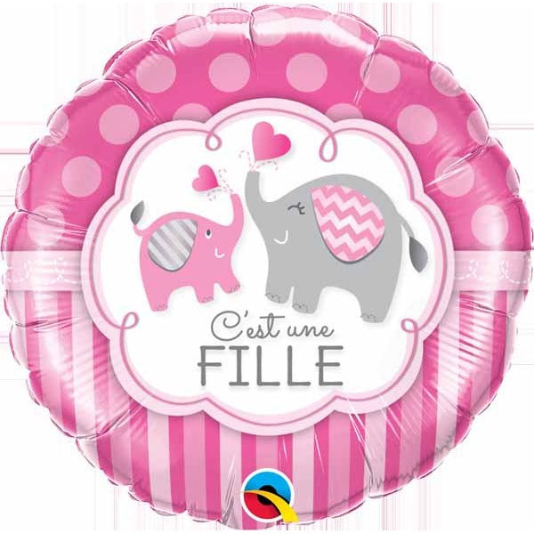 C'est une fille Elephant 18-Inch Round Foil Balloon