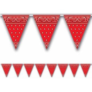Red Bandana Pennant Banner, 11 Inches x 12 Feet