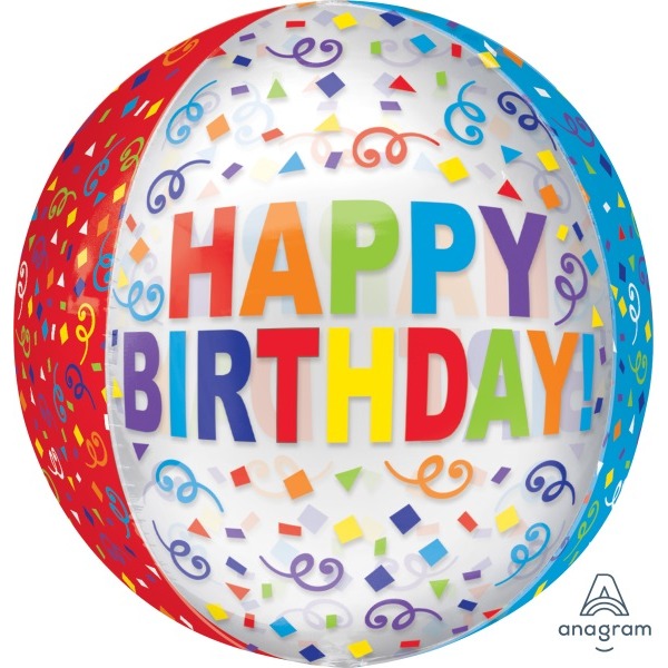 Colorful Streamer Happy Birthday Orbz XL Foil Balloon