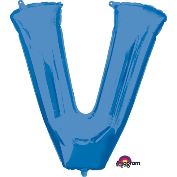 32-Inch Blue Letter V Balloon