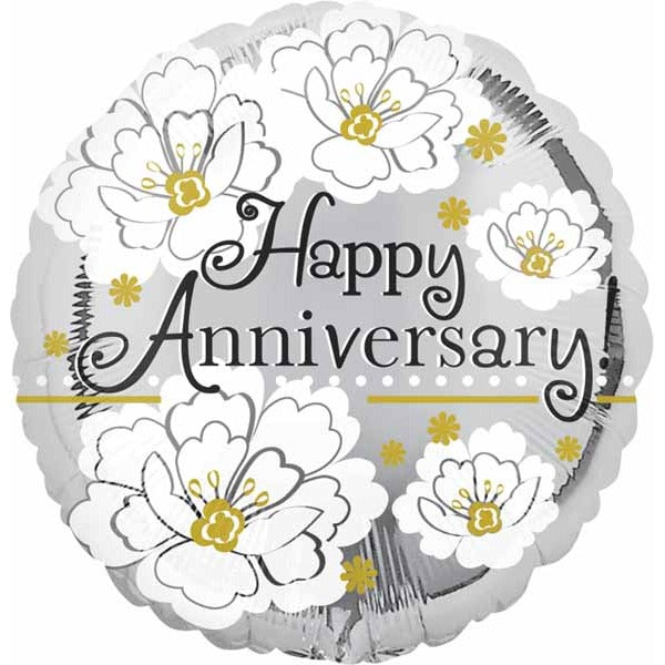 18-Inch Silver Happy Anniversary Foil Balloon
