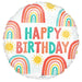 Retro Rainbow Happy Birthday 18-Inch Round Foil Balloon