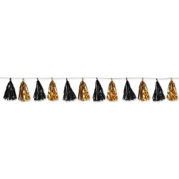 Black & Gold Metallic Tassel Garland