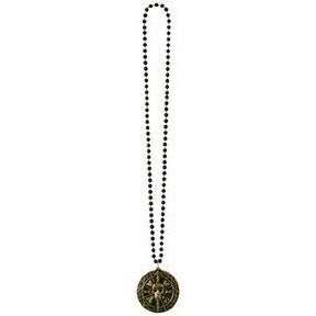 Pirate Bead Necklace with Coin Medallion