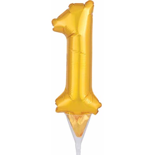 Gold Number 1 Balloon Cake Pick, 6 Inch
