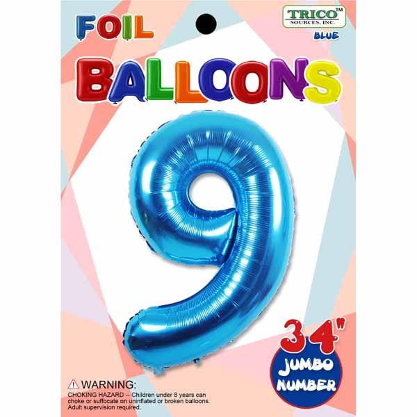 34-Inch Blue Number 9 Foil Balloon