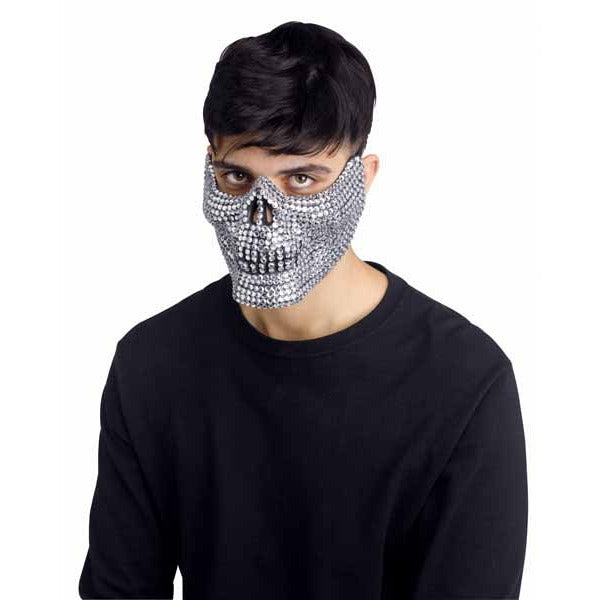 Adult Silver Rhinestone Half Skull Mask