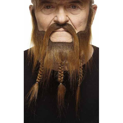 Short Three Braid Costume Beard in Medium Brown