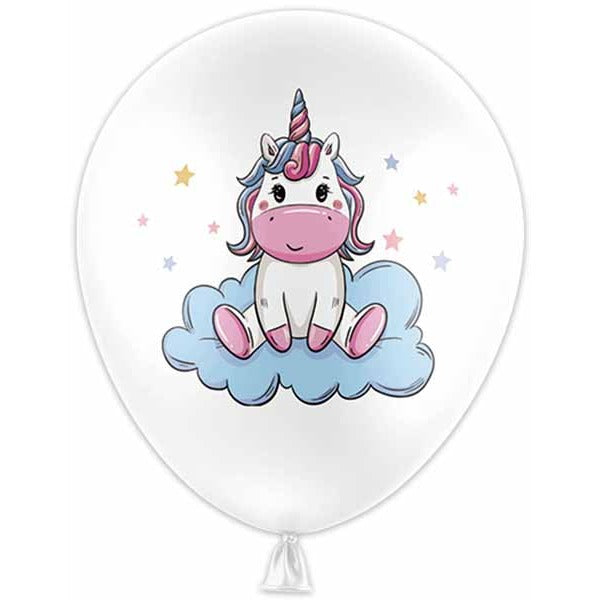 White Unicorn 12-Inch Latex Balloons, 6 Pack