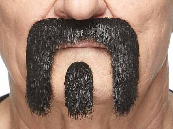 Shiny Black Handlebar Moustache and Square Soul Patch Set