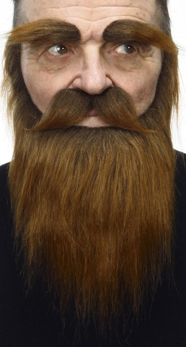 Medium Brown Moustache, Eyebrow and Beard Costume Set