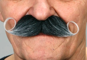 Salt and Pepper Curled Gentleman Self-Adhesive Moustache