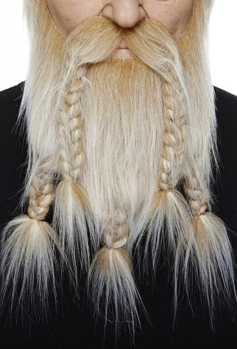 Braided Blonde and White Beard and Moustache Costume Set
