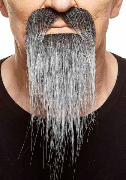 Long Straight Salt and Pepper Costume Moustache and Beard