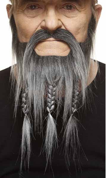 Black and Grey Short Costume Beard with 3 Braids