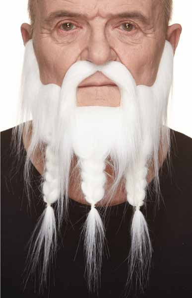 Short White Costume Beard with 3 Braids