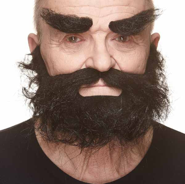 Black Self-Adhesive Moustache, Beard and Eyebrow Costume Set