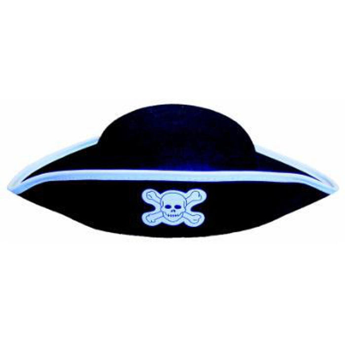 Adult Black Pirate Hat With Skull And Crossbones Emblem.