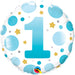 Age Number 1 Blue Dots Birthday Party 18" Round Foil Balloon (5/Pk)