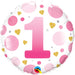 Age Number 1 Pink Dots Birthday Party 18" Round Foil Balloon (5/Pk)