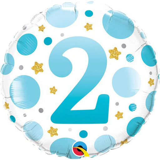Age Number 2 Blue Dots 18" Round Foil Balloon (5/Pk)