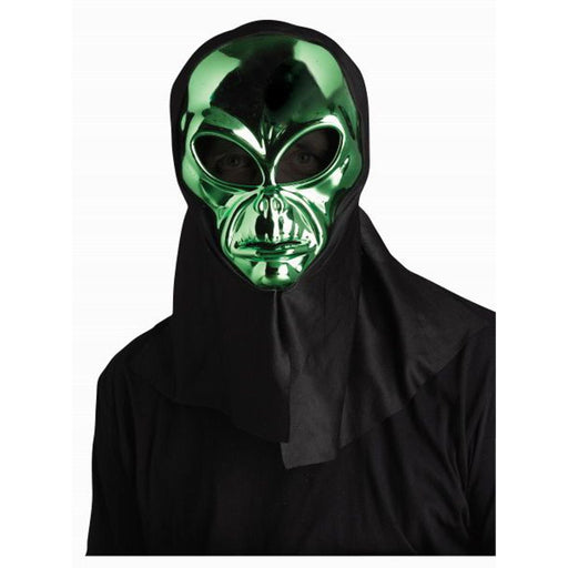 Area 51 Chrom Green Mask (Hooded) - Striking Alien Costume Accessory